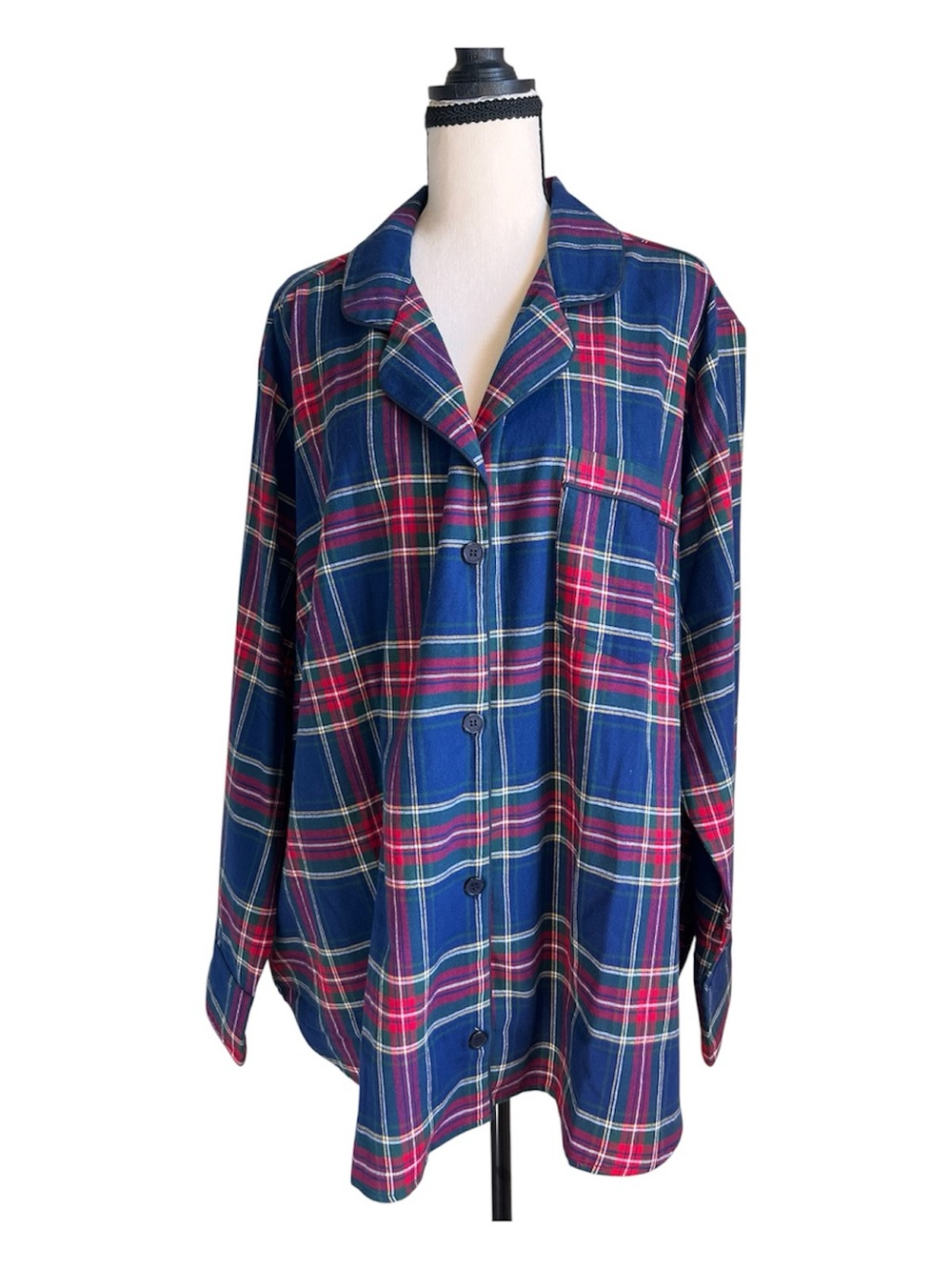 NWT Petite Plume Windsor Tartan Pajama Top Blue Green Plaid Size 2X